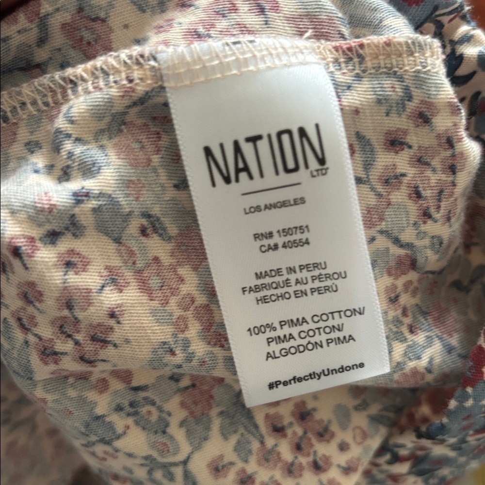 NATION LTD Martine Peasant Cherry Blossom Smocked Midi Dress Large Pima Cotton - Picture 6 of 6